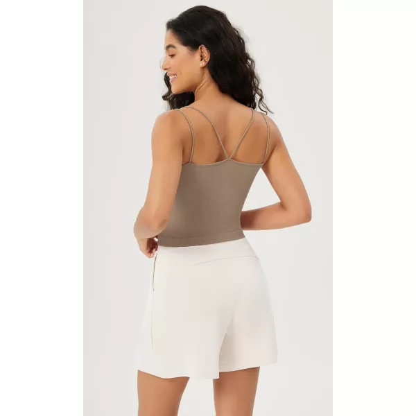 ODODOS Womens Crop Seamless Double Straps Cropped Tank Tops V Back Ribbed CamisoleTaupe