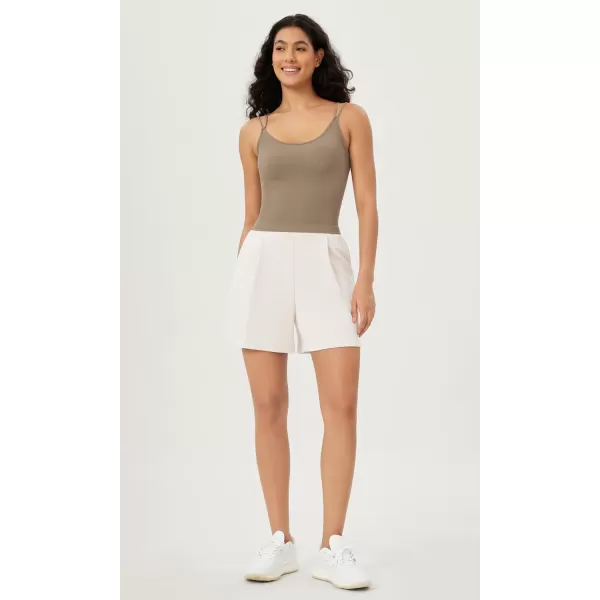 ODODOS Womens Crop Seamless Double Straps Cropped Tank Tops V Back Ribbed CamisoleTaupe
