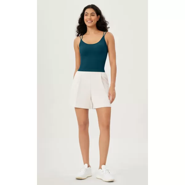 ODODOS Womens Crop Seamless Double Straps Cropped Tank Tops V Back Ribbed CamisoleTeal
