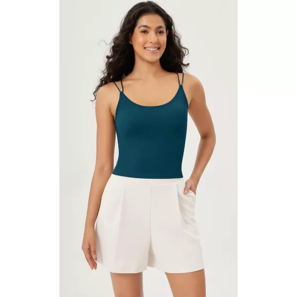 ODODOS Womens Crop Seamless Double Straps Cropped Tank Tops V Back Ribbed CamisoleTeal