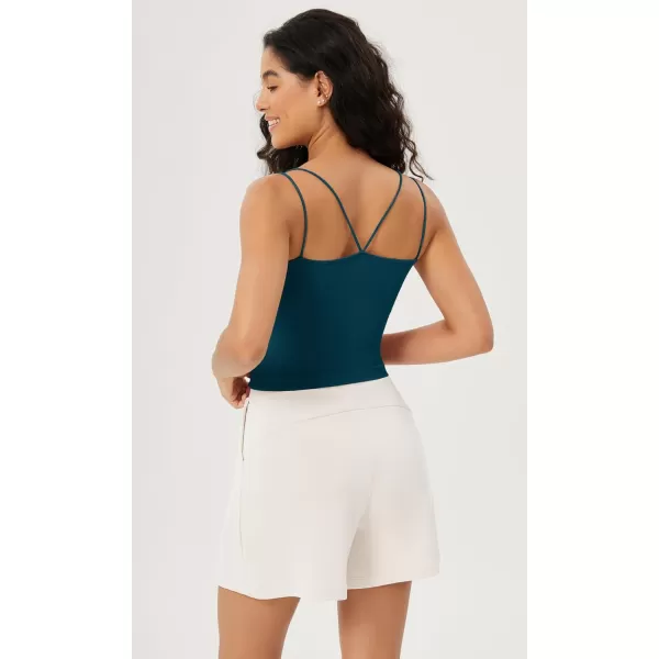 ODODOS Womens Crop Seamless Double Straps Cropped Tank Tops V Back Ribbed CamisoleTeal