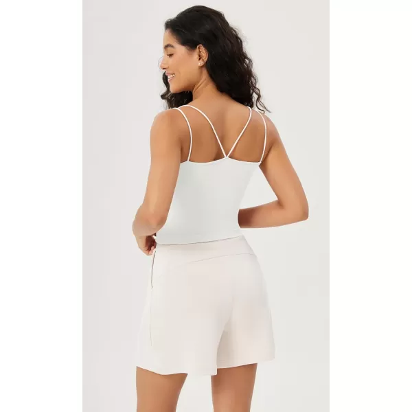 ODODOS Womens Crop Seamless Double Straps Cropped Tank Tops V Back Ribbed CamisoleWhite