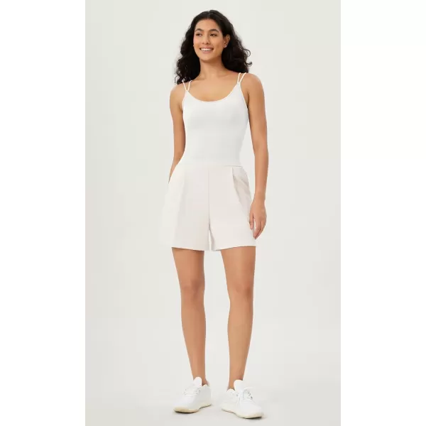 ODODOS Womens Crop Seamless Double Straps Cropped Tank Tops V Back Ribbed CamisoleWhite