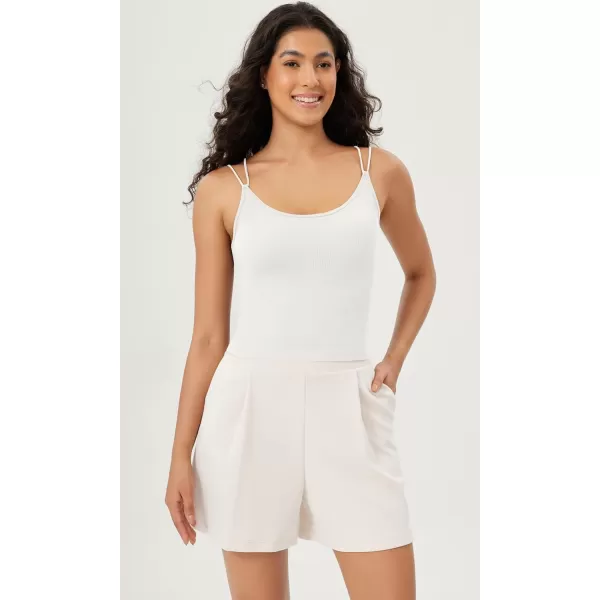 ODODOS Womens Crop Seamless Double Straps Cropped Tank Tops V Back Ribbed CamisoleWhite