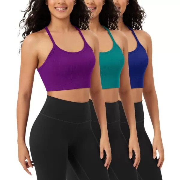 ODODOS Seamless Racerback Sports Bra for Women Ribbed Camisoles Non Padding Yoga Bra Crop Tank TopsPhloxsea Greenlapis