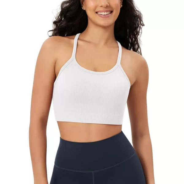 ODODOS Seamless Racerback Sports Bra for Women Ribbed Camisoles Non Padding Yoga Bra Crop Tank TopsWhite