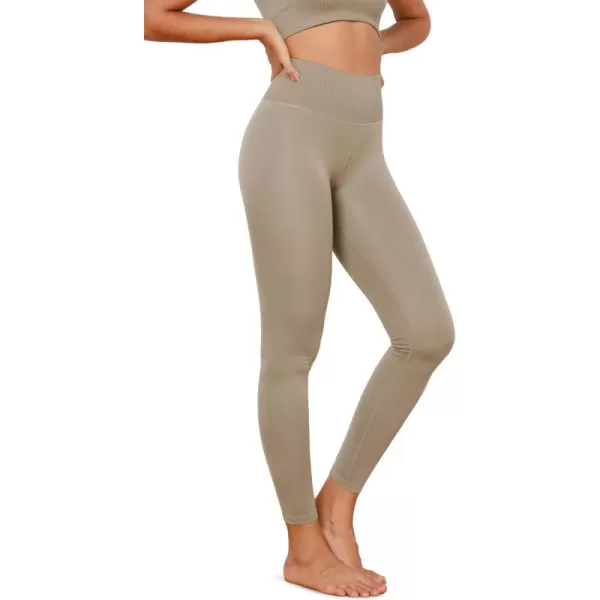 ODODOS Vintage 78 Length Seamless Leggings for Women Ribbed High Waist Casual Workout Gym Yoga Pants2528quot InseamTaupe