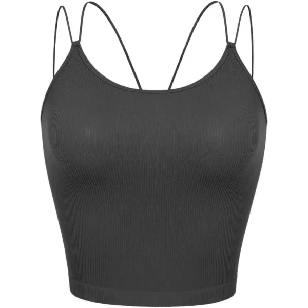 ODODOS Womens Crop Seamless Double Straps Cropped Tank Tops V Back Ribbed CamisoleCharcoal