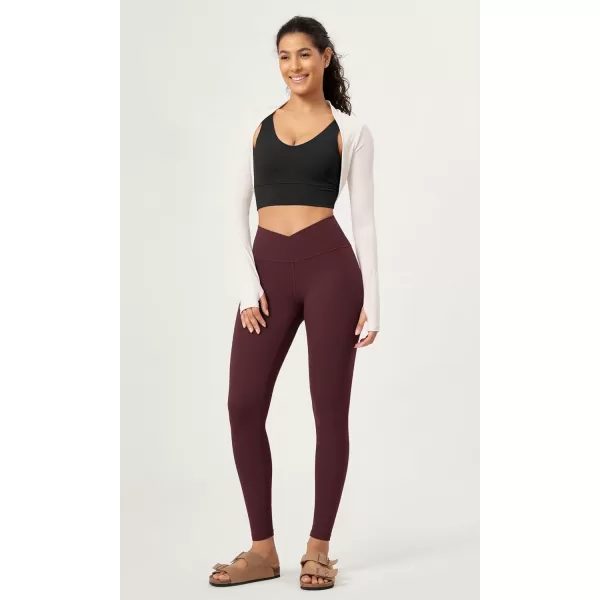 ODODOS 2 Pack Buttery Soft Cross Waist Leggings for Women ODCLOUD 25quot  28quot Crossover Lounge Yoga PantsBlackburgundy