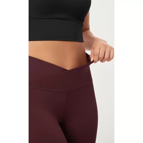 ODODOS 2 Pack Buttery Soft Cross Waist Leggings for Women ODCLOUD 25quot  28quot Crossover Lounge Yoga PantsBlackburgundy