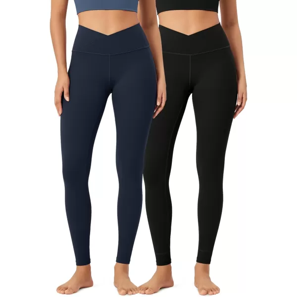 ODODOS 2 Pack Buttery Soft Cross Waist Leggings for Women ODCLOUD 25quot  28quot Crossover Lounge Yoga PantsBlackdeep Navy