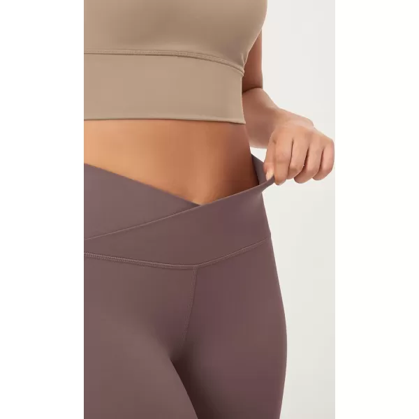 ODODOS 2 Pack Buttery Soft Cross Waist Leggings for Women ODCLOUD 25quot  28quot Crossover Lounge Yoga PantsBlackpurple Taupe