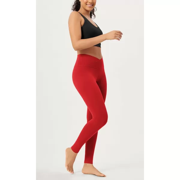 ODODOS 2 Pack Buttery Soft Cross Waist Leggings for Women ODCLOUD 25quot  28quot Crossover Lounge Yoga PantsBlackred