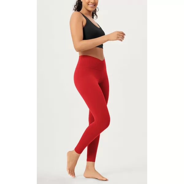 ODODOS 2 Pack Buttery Soft Cross Waist Leggings for Women ODCLOUD 25quot  28quot Crossover Lounge Yoga PantsBlackred