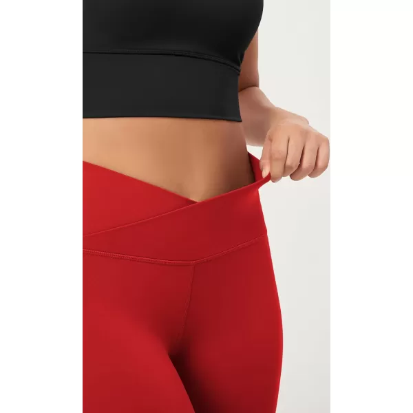 ODODOS 2 Pack Buttery Soft Cross Waist Leggings for Women ODCLOUD 25quot  28quot Crossover Lounge Yoga PantsBlackred