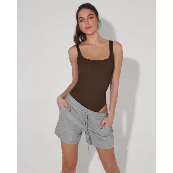 ODODOS 2 Pack Seamless Bodysuit for Women Ribbed Tank Top Sexy Sleeveless BodysuitsBrunette1 Pack Wide Strap