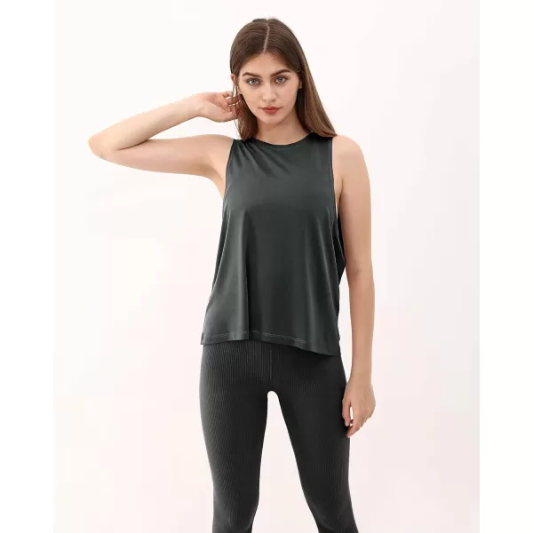 ODODOS 3Pack Loose Tank Tops for Women Sleeveless Gym Athletic Workout Tops Yoga ShirtsBlackwhiteheather Grey Long