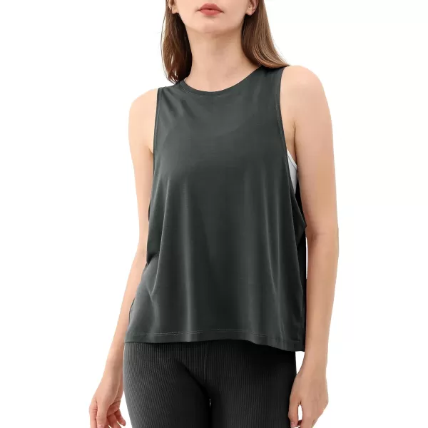 ODODOS 3Pack Loose Tank Tops for Women Sleeveless Gym Athletic Workout Tops Yoga ShirtsBlackwhiteheather Grey Long