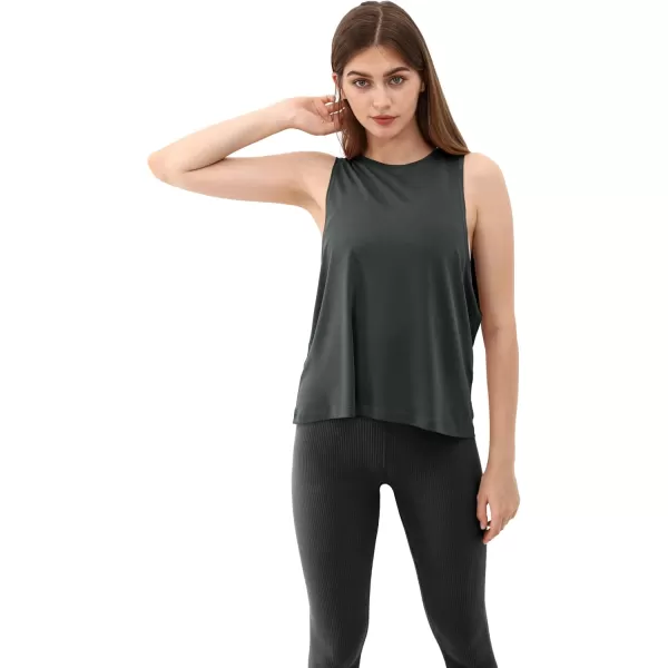 ODODOS 3Pack Loose Tank Tops for Women Sleeveless Gym Athletic Workout Tops Yoga ShirtsDark Grey Long1 Pack