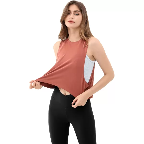 ODODOS 3Pack Loose Tank Tops for Women Sleeveless Gym Athletic Workout Tops Yoga ShirtsIndian Red Crop1 Pack