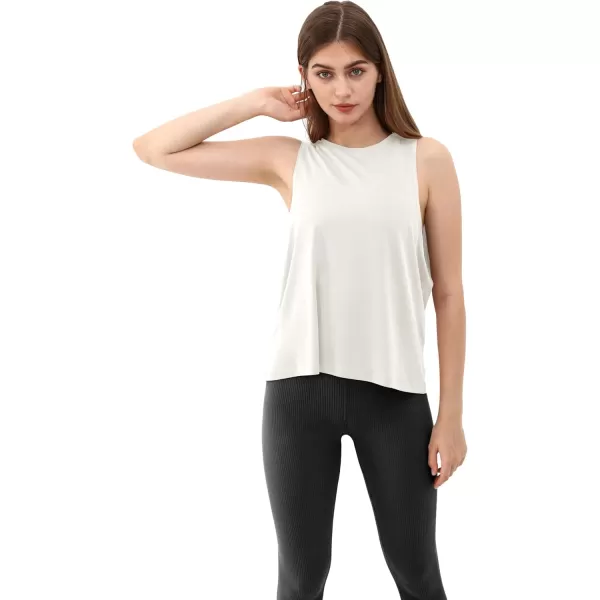 ODODOS 3Pack Loose Tank Tops for Women Sleeveless Gym Athletic Workout Tops Yoga ShirtsIvory Long1 Pack