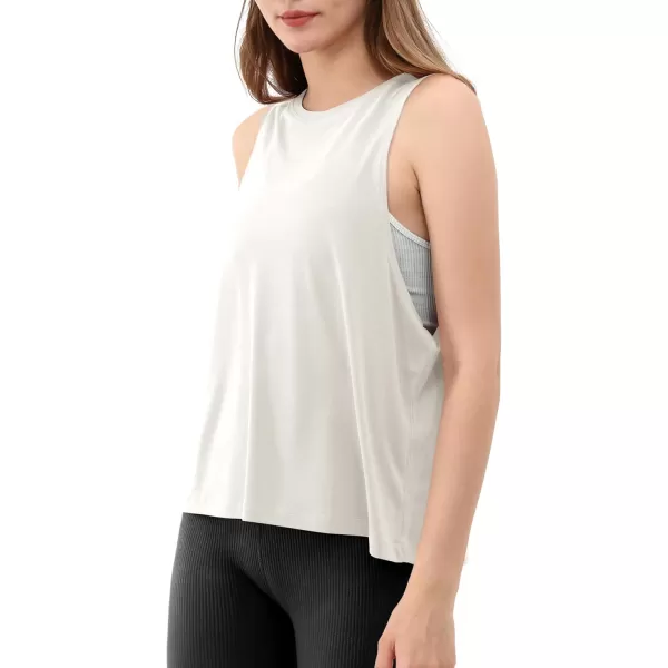 ODODOS 3Pack Loose Tank Tops for Women Sleeveless Gym Athletic Workout Tops Yoga ShirtsIvory Long1 Pack