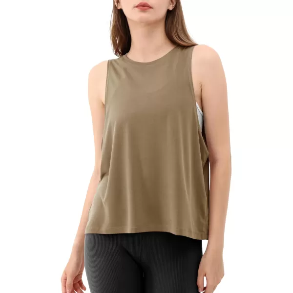 ODODOS 3Pack Loose Tank Tops for Women Sleeveless Gym Athletic Workout Tops Yoga ShirtsWarm Tan Long1 Pack