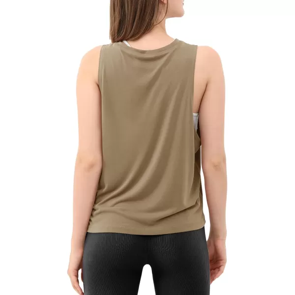 ODODOS 3Pack Loose Tank Tops for Women Sleeveless Gym Athletic Workout Tops Yoga ShirtsWarm Tan Long1 Pack
