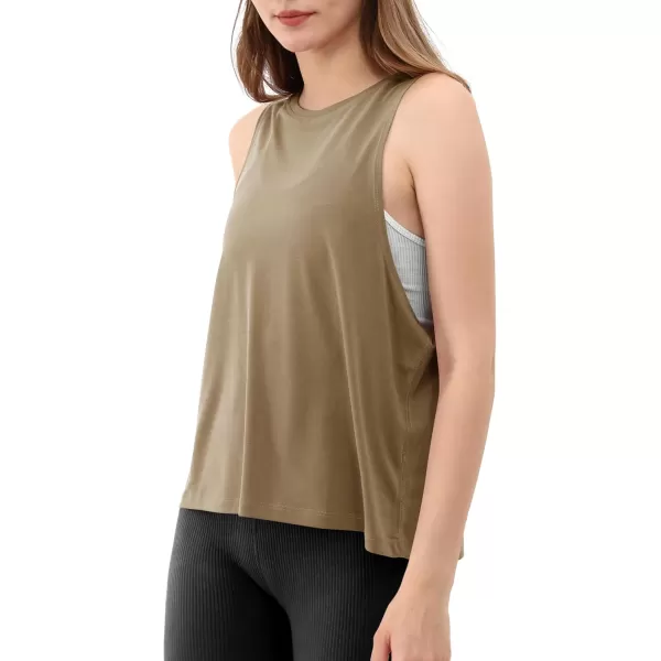 ODODOS 3Pack Loose Tank Tops for Women Sleeveless Gym Athletic Workout Tops Yoga ShirtsWarm Tan Long1 Pack