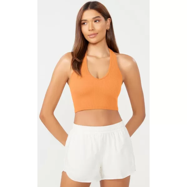 ODODOS 3Pack Seamless Racerback Crop Tank for Women Ribbed Knit Soft Crop TopsNeon Pinkgreenorange