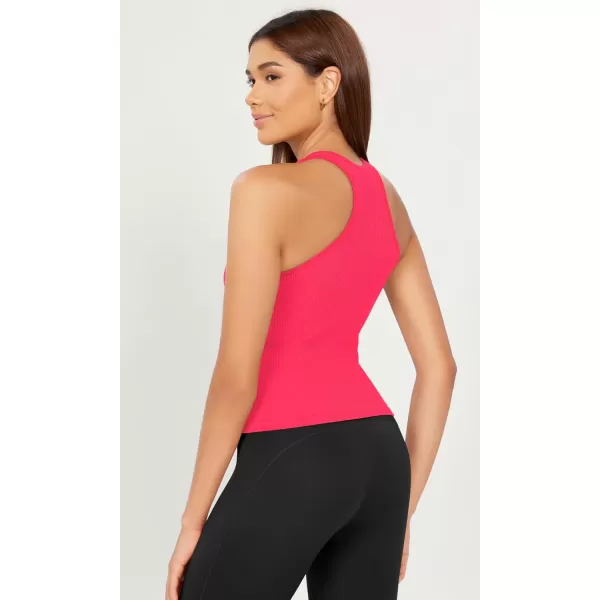 ODODOS 3Pack Seamless Racerback Crop Tank for Women Ribbed Knit Soft Crop TopsNeon Pinkgreenorange