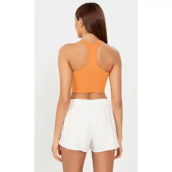 ODODOS 3Pack Seamless Racerback Crop Tank for Women Ribbed Knit Soft Crop TopsNeon Pinkgreenorange