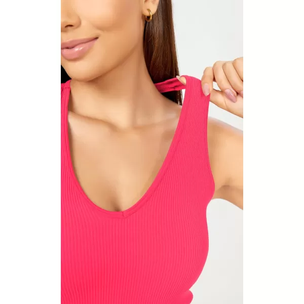 ODODOS 3Pack Seamless Racerback Crop Tank for Women Ribbed Knit Soft Crop TopsNeon Pinkgreenorange