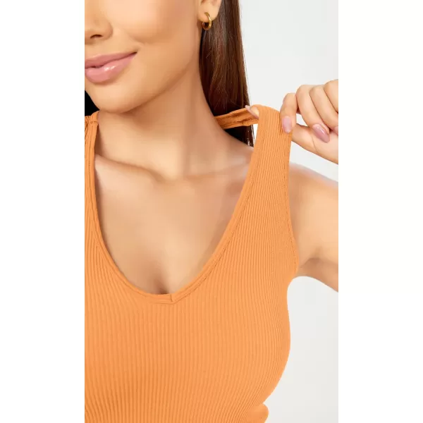 ODODOS 3Pack Seamless Racerback Crop Tank for Women Ribbed Knit Soft Crop TopsNeon Pinkgreenorange