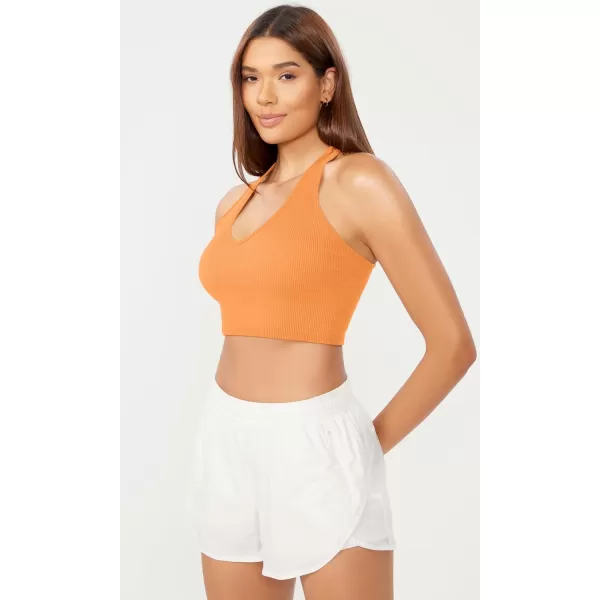 ODODOS 3Pack Seamless Racerback Crop Tank for Women Ribbed Knit Soft Crop TopsNeon Pinkgreenorange