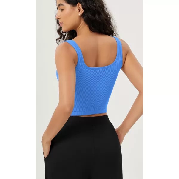 ODODOS 3Pack Seamless Square Neck Crop Tank for Women Ribbed Knit Soft Low Back Cropped TopsBlacknavyblue