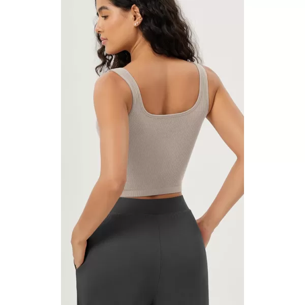 ODODOS 3Pack Seamless Square Neck Crop Tank for Women Ribbed Knit Soft Low Back Cropped TopsMushroomtaupecharcoal