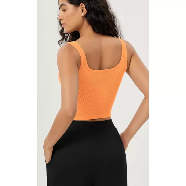 ODODOS 3Pack Seamless Square Neck Crop Tank for Women Ribbed Knit Soft Low Back Cropped TopsNeon Pinkgreenorange