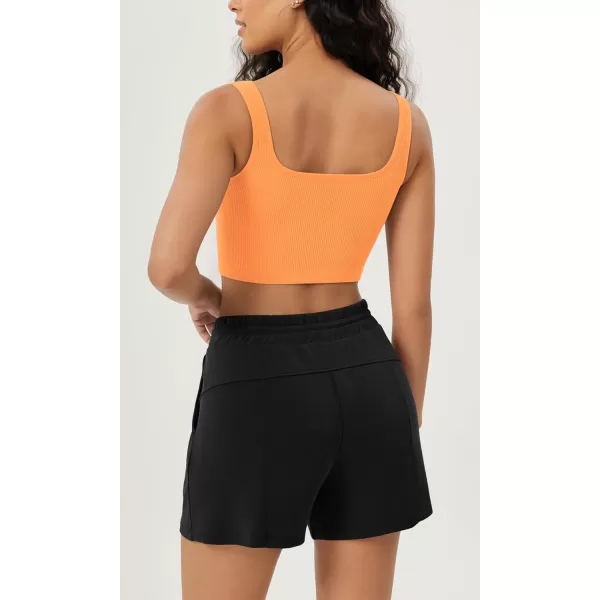 ODODOS 3Pack Seamless Square Neck Crop Tank for Women Ribbed Knit Soft Low Back Cropped TopsNeon Pinkgreenorange