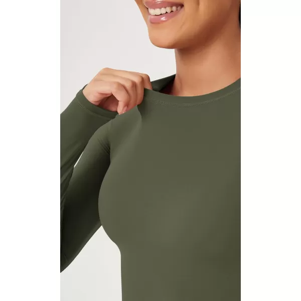 ODODOS Lightweight Soft Long Sleeve Tee for Women Crew Neck Tops Slim Fit TShirtsOlive Green