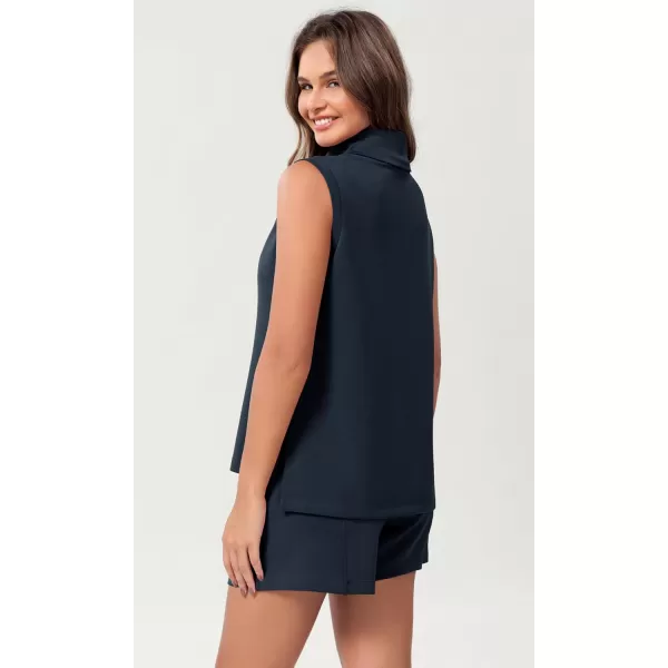 ODODOS Modal Soft Mock Neck Tank Tops for Women Sleeveless Sweater Vest Casual Turtleneck Pullover TopNavy