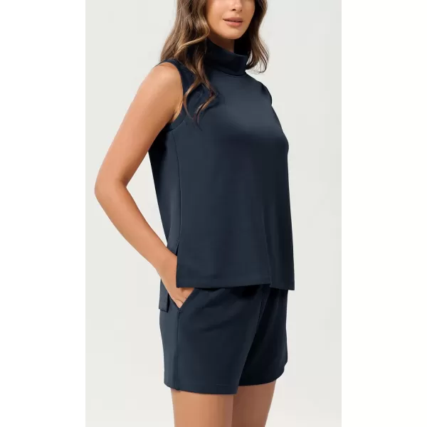 ODODOS Modal Soft Mock Neck Tank Tops for Women Sleeveless Sweater Vest Casual Turtleneck Pullover TopNavy