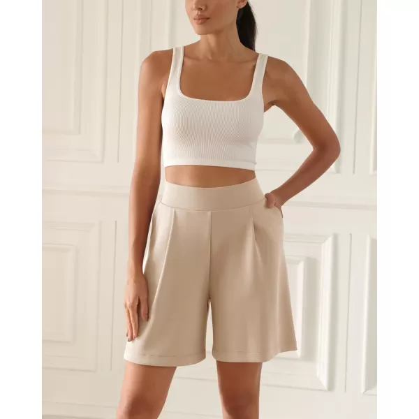 ODODOS Modal Soft Wide Leg Shorts for Women High Waist Casual Relaxed Shorts with PocketsInseam 4quot 6quotBeige