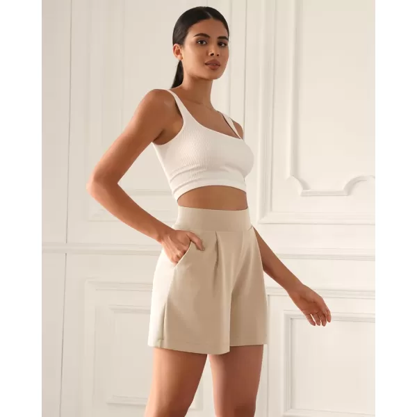 ODODOS Modal Soft Wide Leg Shorts for Women High Waist Casual Relaxed Shorts with PocketsInseam 4quot 6quotBeige