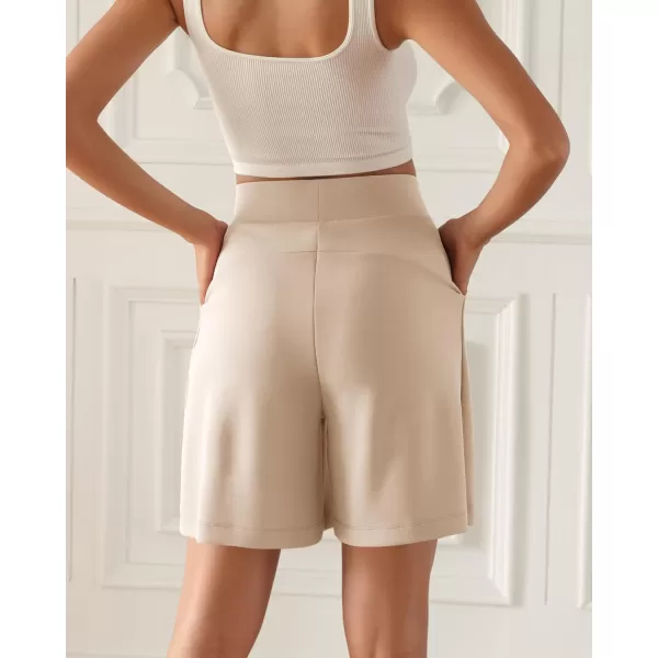 ODODOS Modal Soft Wide Leg Shorts for Women High Waist Casual Relaxed Shorts with PocketsInseam 4quot 6quotBeige