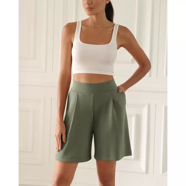 ODODOS Modal Soft Wide Leg Shorts for Women High Waist Casual Relaxed Shorts with PocketsInseam 4quot 6quotDark Sage