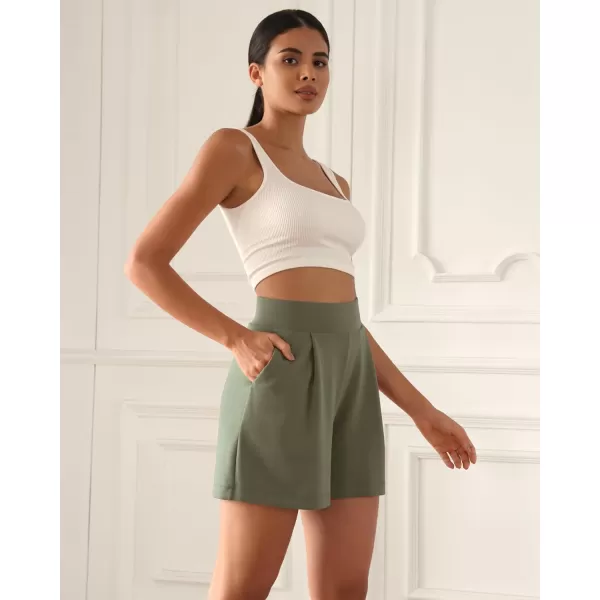 ODODOS Modal Soft Wide Leg Shorts for Women High Waist Casual Relaxed Shorts with PocketsInseam 4quot 6quotDark Sage