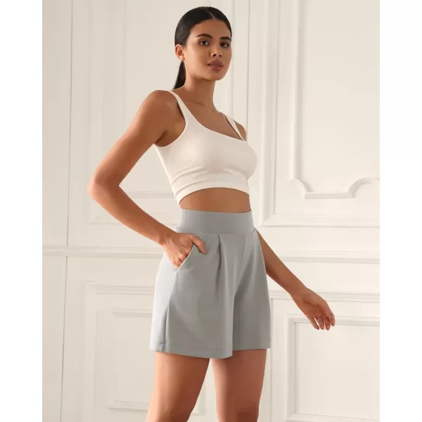 ODODOS Modal Soft Wide Leg Shorts for Women High Waist Casual Relaxed Shorts with PocketsInseam 4quot 6quotLight Gray