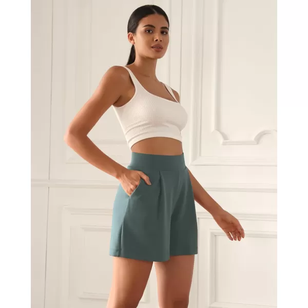 ODODOS Modal Soft Wide Leg Shorts for Women High Waist Casual Relaxed Shorts with PocketsInseam 4quot 6quotSlate Green