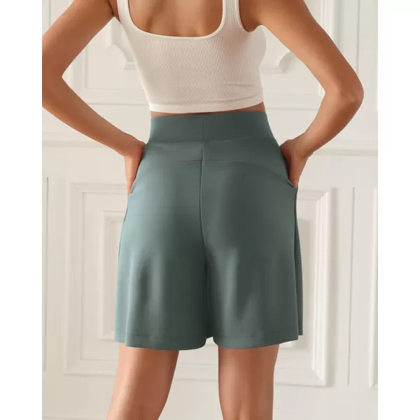 ODODOS Modal Soft Wide Leg Shorts for Women High Waist Casual Relaxed Shorts with PocketsInseam 4quot 6quotSlate Green